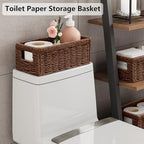 Vagusicc Wicker Storage Basket, Set of 2 Hand Woven Wicker Baskets for Organizing with Handles, Decorative Small Storage Bins for Countertop Toilet Paper Basket for Toilet Tank Top, Shelves, Brown - Image 3