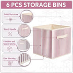 Amyhill 6 Pack Pink Striped Basics Collapsible Fabric Storage Bins - Image 3