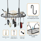 Ceiling Pot and Pan Rack, Kitchen Pot Organizer Storage Rack, Multi-Purpose Organizer for Home, Restaurant, and Kitchen Cookware with 20 Removable Hooks (Black) - Image 5