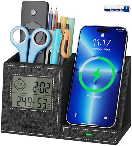Pen Holder with Wireless Charger, Led Screen Desk Caddy with Digital Clock by TopmadeProduct-Ordernow