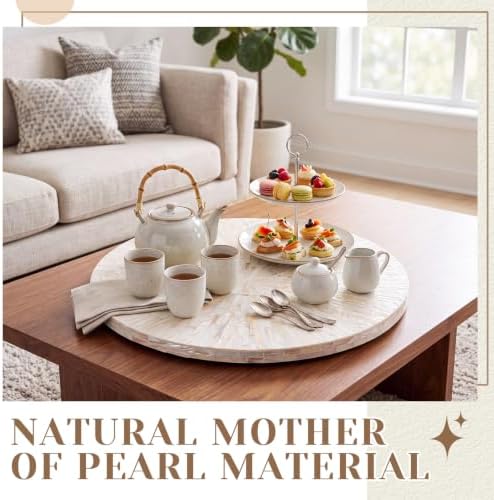 18 Inch Mother of Pearl Lazy Susan for Table Top, Cream Sunlight - Image 5