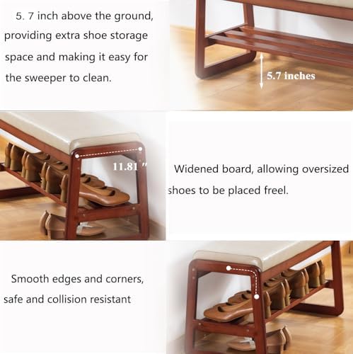 SOBIBO Solid Wood Shoe Bench, 2-Tier Wooden Entryway Bench, Modern Shoe Rack with Faux Leather Cushion for Hallway, Living Room (Gray, 31.5'') - Image 4