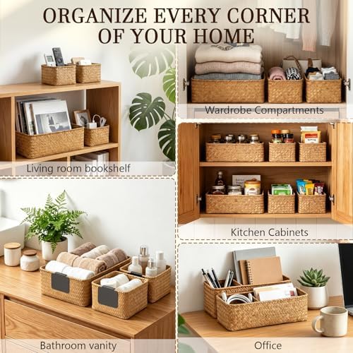 SiliFine Seagrass Bathroom Woven Storage Basket Set of 4, Natural Color - Image 6