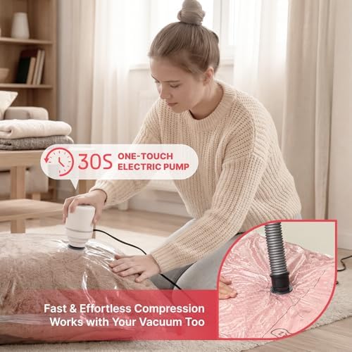IDEATECH 15Pack Vacuum Storage Bags with Electric Pump, Jumbo Vacuum Seal Bags for Clothing, Bedding & Blanket, Heavy Duty Compression Space Saver with Airtight Seal, Complete Home Storage-5M+5L+5XL - Image 5