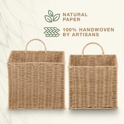 84ECO Set of 2 Woven Paper Rope Hanging Baskets for Organizing, Front Door, Mail, Flowers - Image 6