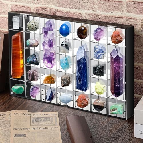Cinnvoice Rock Display Case 35 Grids,Black Border,Square - Image 5