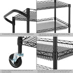 Finnhomy 3 Tier Heavy Duty Commercial Grade Utility Cart, Wire Rolling Cart with Handle Bar, Steel Service Cart with Wheels, Kitchen Carts on Wheels, Metal Cart Shelf Size 18" D x 36" W, NSF, Black - Image 6