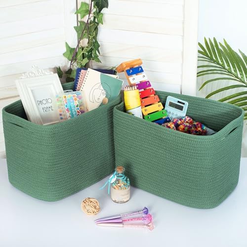 MINTWOOD Design 3-Pack Decorative Woven Storage Baskets for Shelves, Cube Bin Box for Organizing Books, Shoes, Dog Toys, Pantry Closet and Living Room Organizer, Forest Green - Image 3