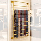 10 Tier Wall Mounted Tie Rack Scarf Display Stand Belt Pants Hangers Scarves Hijab Stand, Towel Rack Ribbon Holder,Wrapping Paper Spool Storage for Retail,Store (Gold, 10 Tier 23.6x47.2in) by Pinelicorn