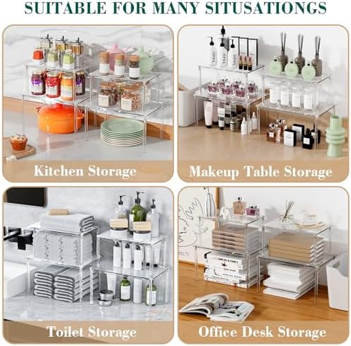 VZZNN 8 Pack Stackable Acrylic Cabinet Organizer Shelf (Transparent) - Detachable Desk Organizer Shelf for Storage of Spices, Office Desktop, Kitchen Storage Room Decor - Image 4