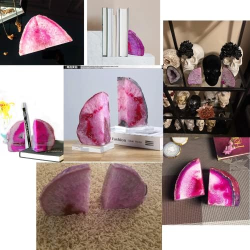 JIC Gem Dyed Pink Agate Geode Bookends Decorative for Shelves to Hold Books - Image 7