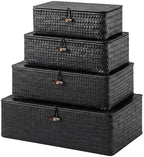 Woanger Set of 4 Wicker Baskets with Lids, Black by Woanger