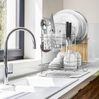 Simple Houseware 2-Tier Stainless Steel Dish Rack with Drainboard, Chrome - Image 7