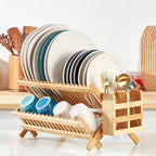 NOVAYEAH Bamboo Dish Drying Rack-2 Tier, Collapsible Small Dish Rack with Utensil Holder, Wooden Drying Rack for Kitchen Counter, Apartment Essentials Kitchen Plate Holder Organization 34 pcs Grid - Image 7