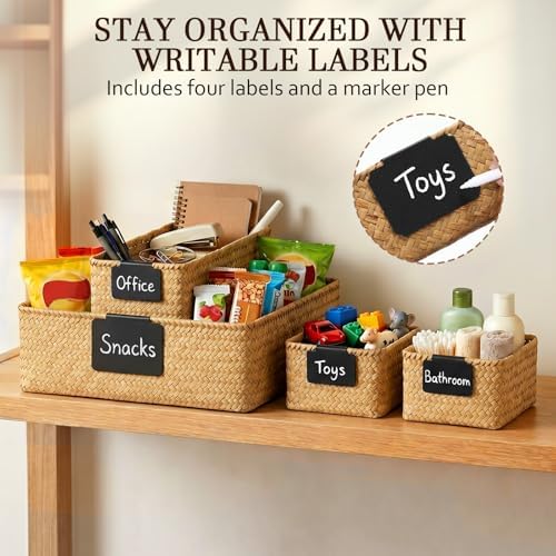 SiliFine Seagrass Bathroom Woven Storage Basket Set of 4, Natural Color - Image 5