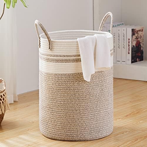 Fiona's magic Woven Laundry Hamper, 72L Tall Blanket Storage-Brown&White by Fionasmagic