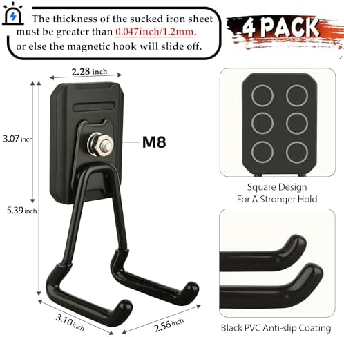 ULIBERMAGNET Heavy Duty Magnetic Hooks,4 Pack Strong Extra Large Magnet Hook for Power Drill,Garden Tools,Hose,Pegboard,Garage,Workshop,Magnetic Storage Utility Hooks for Indoor Outdoor Hanging - Image 2