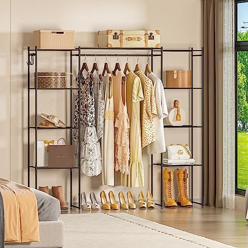 Neprock Portable Closet Wardrobe, Metal Clothing Rack with 8 Shelves & 1 Hang Rod, Free Standing Closet Rack for Hanging Clothes Closet Organizers and Storage, 63"*63"*12", Black - Image 3