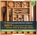 keechee Carbonized Bamboo Kitchen Drawer Organizer, 10 Slots Expandable Silverware Organizer, Utensil Holder & Cutlery Tray, 2.2" Deep for Extra Capacity, Non-Slip Feet Included by Keechee