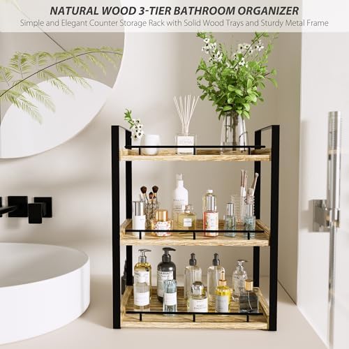 Bathroom Counter Organizer, 3 Tier Wood Countertop Shelf - Image 2