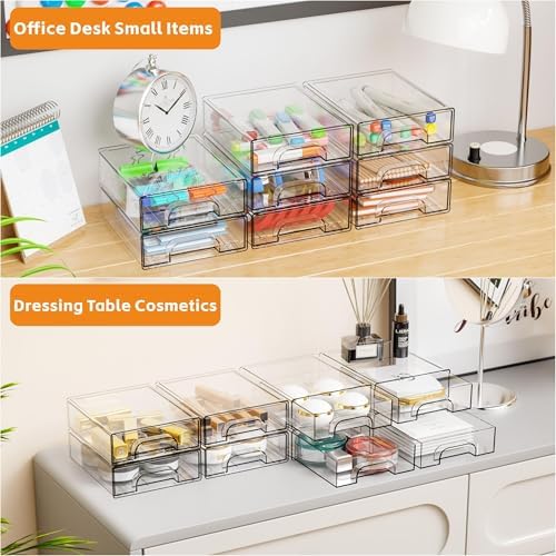 Yieach 2.2'' Tall Acrylic Clear Stackable Storage Drawer Organizer,8 Pack Desk Organization and Storage,Plastic Office Supply Organizer,Drawer Storage Organizer for Makeup,Accessory,Pen,Art Crafts - Image 4