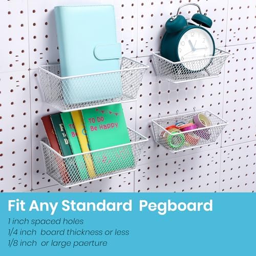 Sieral 4 Pcs Metal Pegboard Baskets Wire Organizer, Small, Medium, White - Image 2