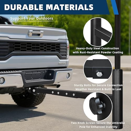 EliteShade USA Trailer Hitch Patio Umbrella Holder for 2 Inch Receiver, Heavy Duty Truck Hitch Umbrella Stand Mount for SUV, RV, Tailgate Parasol Holder for Camping, Sports, Fits 1.5"-1.9" Poles - Image 4