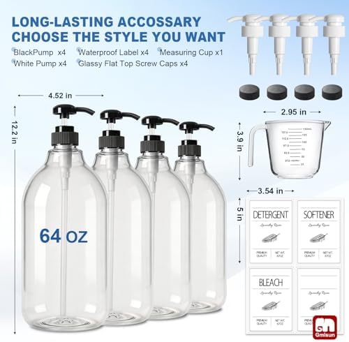 GMISUN Plastic Laundry Detergent Soap Dispenser, Liquid Laundry Detergent Dispenser, Container for Farmhouse Room Decor, Organizer for Liquid DetergentSoftenerBleach Storage Bottle(64 Oz) - Image 2