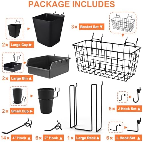 Pegboard Basket Organizers, 42Pack Peg Board Baskets Hooks Bins Cups(Black) - Image 2