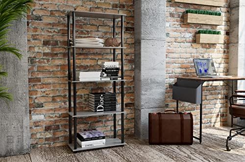 Furinno TURN-N-TUBE Storage Shelves, 5-Tier Book Shelf, Corner Shelf, Toolless Open Shelves, for Organization and Storage, Living Room, Garage, Home Office, French Oak - Image 2