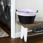 Household Essentials Round Wicker Laundry Basket with Handwoven Water Hyacinth, Metal Frame Support, and Removable Polyester Liner, Brown Finish and White - Image 2