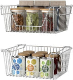 Slideep Large Stackable Storage Baskets Cabinet Organizer Sturdy Metal Wire Pantry Freezer Bin for Pantry Home Bathroom Kitchen Organization 4 Packs - Image 2
