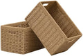 UBBCARE 2 Pack Wicker Basket, 13.4L×8.3H×7.1W inch Woven Paper Rope Storage Baskets for Shelves, Foldable Rectangular Storage Baskets with Handle, Storage Basket for Organizing, Natural by UBBCARE