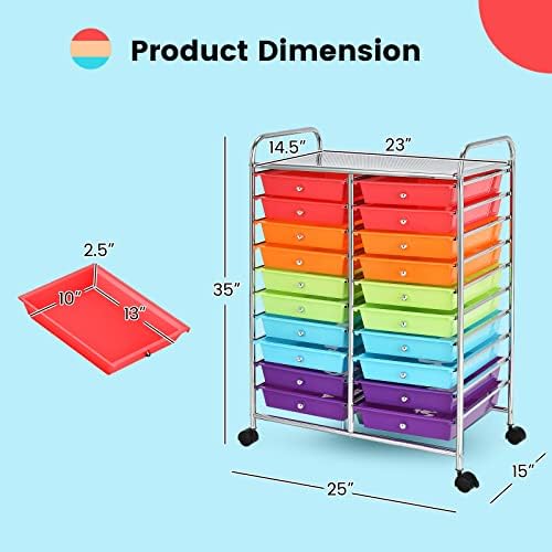 COSTWAY 20-Drawer Rolling Storage Cart, Utility Storage Organizer Cart - Image 3