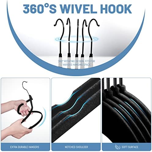 HOUSE DAY Black Velvet Hangers 240 Pack, Non Slip Felt Hanger +Black Hook - Image 5
