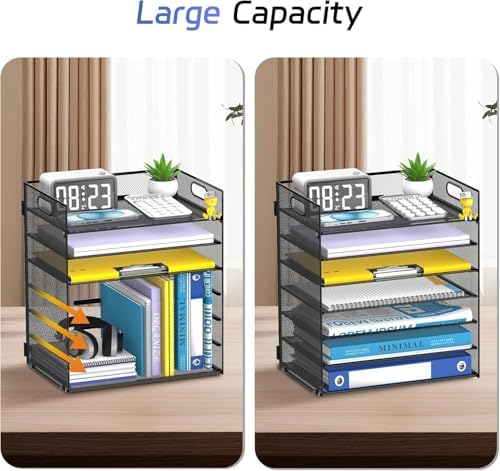 7 Tier Paper Organizer for Desk with Mesh Letter Trays and Handle 2 Pack - Image 6