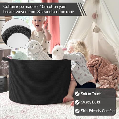 INDRESSME 115L Extra Large Woven Rope Blanket Basket Living Room, Black - Image 3
