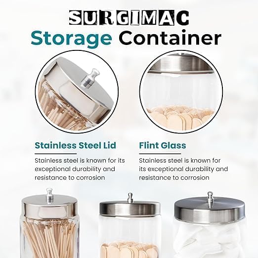 SurgiMac Glass Sundry Jar with Lid, 3 x 7 inch, Clear Storage Container, Compact & Durable, for Cotton Balls & Supplies, Single Jar | 6 Count - Image 2