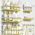 YASONIC Shower Caddy Adhesive, Rustproof Shower Organizer with Soap Holder, Large Capacity Shower Shelves for Inside Shower, No Drilling Bathroom Organizers and Storage for Home Decor（6 Pack Gold） by YASONIC