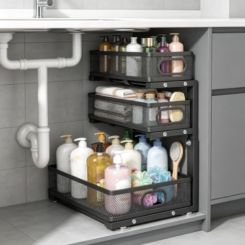 Under Sink Organizer,3-Tier Thickened Metal Pull out Cabinet OrganizerShelf by Unknown