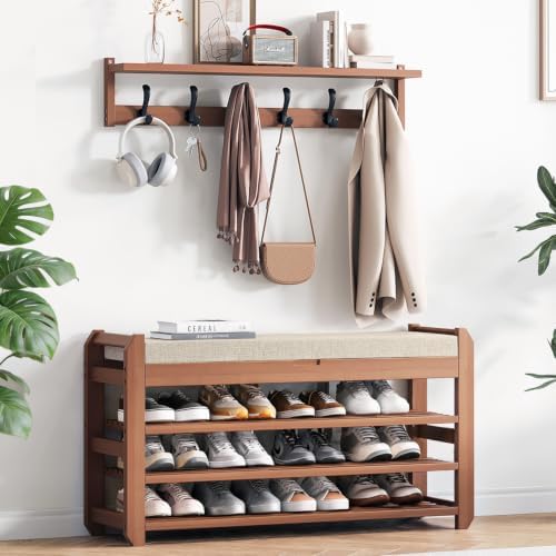 39.4" Shoe Rack Bench with Coat Rack 3-Tier, Entryway Storage Bench by ACSWOD