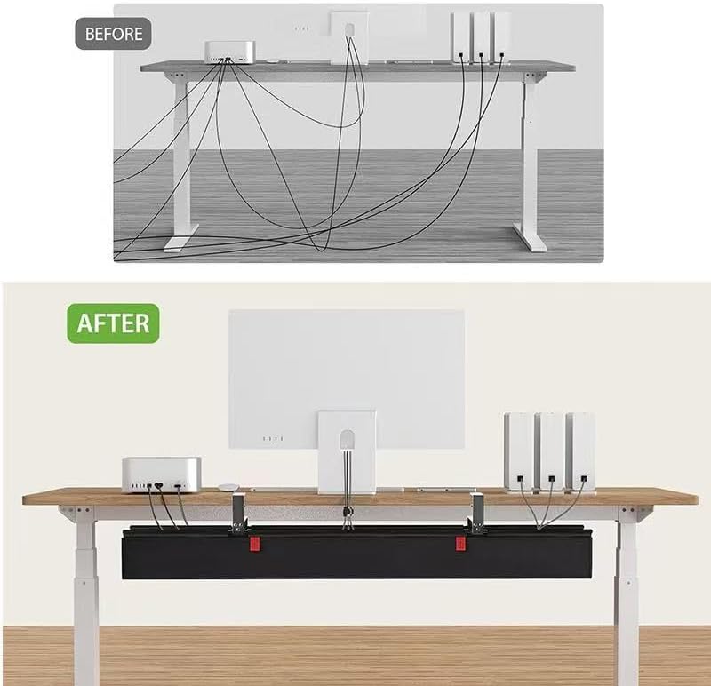 No Drill Under Desk Cable Management Tray, 90cm Power Strip Cord Organizer - Image 2