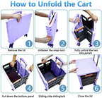 Quick Utility Cart Folding Portable Rolling Crate Handcart with Durable Heavy Duty Plastic Telescoping Handle Collapsible 4 Rotate Wheels for Travel Shopping Moving Luggage Office Use (Purple) - Image 4