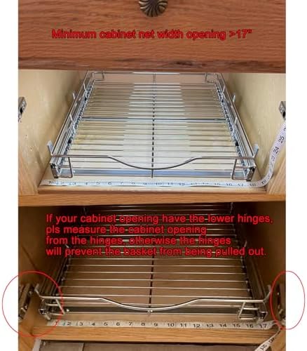 DINDON 1 Tier Pull Out Cabinet Organizer (17" W x 18" D) Heavy-Duty Metal Sliding Drawer Shelf, Slide Out Wire Basket for Kitchen Cabinets, Pantry, Bathroom, Chrome Finish… - Image 3