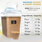 Shazo 2 PC (11L | 372 oz) Flour Sugar Storage Containers with Spout Lid & Easy Carry Handle - BPA Free Extra Large Airtight Food Storage Containers with Lids - Rice Canisters Sets for Kitchen & Pantry - Image 3