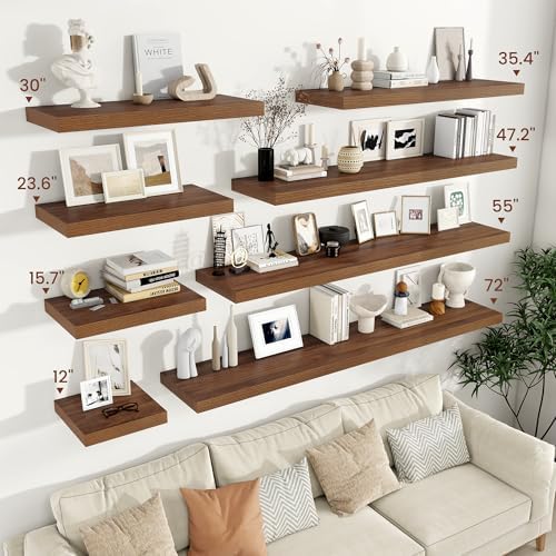 Vivelove Deep Floating Shelves 48x12” Set of 2, Walnut - Image 2