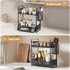VITVITI 2 Tier Bathroom Organizer Countertop with Drawer, Metal Mesh Bathroom Counter Vanity Organizer Storage, Bath Room Sink Kitchen Spice Rack with Basket Hooks, Black - Image 5