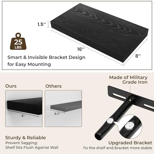 RICHFOCUS Bathroom Floating Shelves for Wall 2Pack|Black|16" L - Image 3