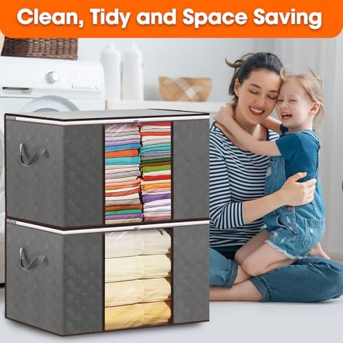VZZNN 10 Pack Clothes Storage Bags 90L Foldable Storage Bins with Lids - Image 7
