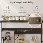 SUPERJARE Bakers Rack with Power Outlets, Microwave Stand, 31.5 X 16.5 Inch Larger Desktop, Kitchen Storage Rack with Adjustable Middle Shelf, 6 S-Shaped Hooks, Coffee Bar Stand, Black - Image 3